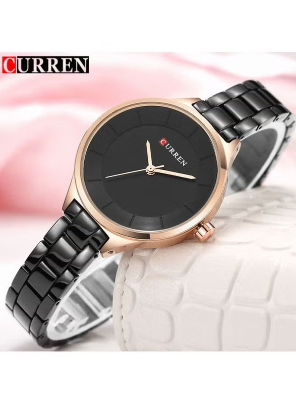 Curren Analog Watch for Women with Stainless Steel Band, Water Resistant, 9015, Black