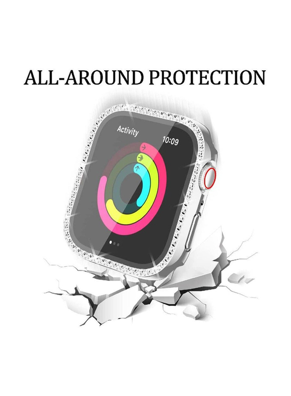 3-Piece iWatch Protective PC Bling Diamond Crystal Frame Smartwatch Case Cover for Apple Watch Series 7 45mm, Black/Rose Gold/Silver
