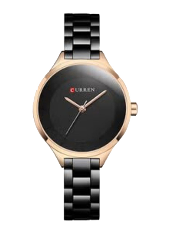 Curren Analog Watch for Women with Stainless Steel Band, Water Resistant, C9015L-4, Black