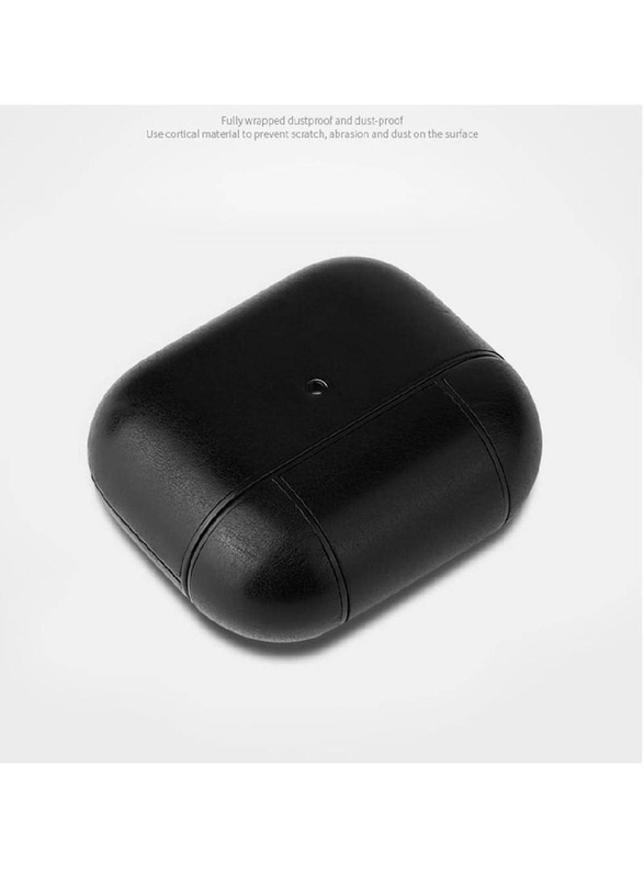 Gennext Leather Smooth Texture Protective Case Cover with Buckle for Apple AirPods 3, Black