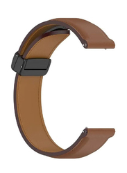 Perfii Genuine Cow Leather Watch Strap 22mm Folding Buckle Wristband for Fossil Gen 5 Julianna/Gen 5 Garrett, Brown