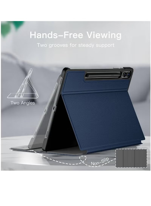 Samsung Galaxy Tab S9+ 12.4-Inch Multi-Angle Viewing Slim Folio Stand Protective Tablet Case Cover with S Pen Holder, Navy Blue