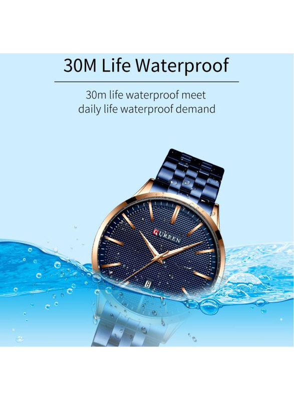 Curren Analog Wrist Watch for Men with Metal Band, Water Resistant, J4265BL-KM, Blue