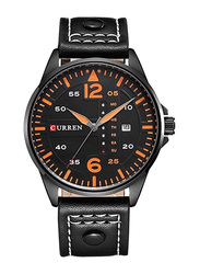 Curren Sports Analog Watch for Men with Leather Band, Water Resistant, WT-CU-8224-O, Black