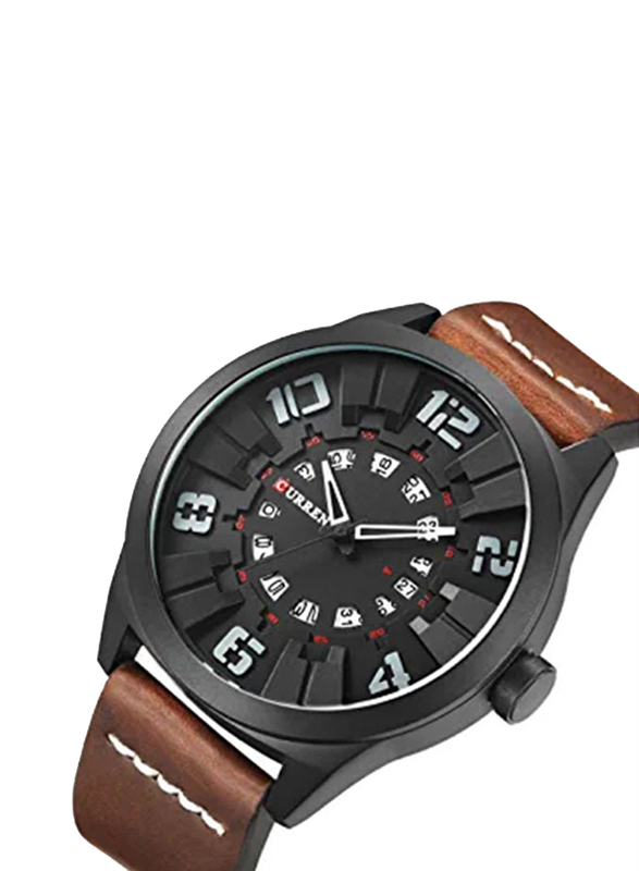 Curren Analog Watch for Men with Leather Band, Water Resistant, 8258, Black-Coffee