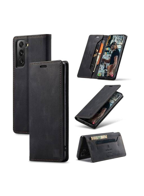 Samsung Galaxy S22 Plus PU Leather Mobile Phone Case Cover, Black