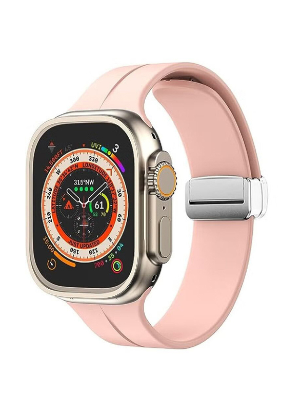 Perfii Replacement Soft Silicone Magnetic Buckle Sport Band for Apple Watch 42mm/44mm/45mm/49mm, Pink