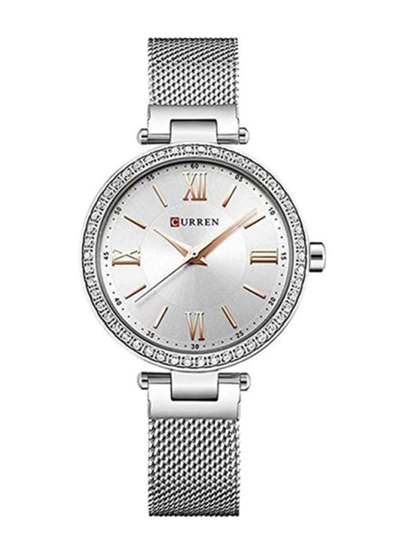 Curren Analog Watch for Women with Stainless Steel Band, Water Resistant, 9011, Silver-Silver