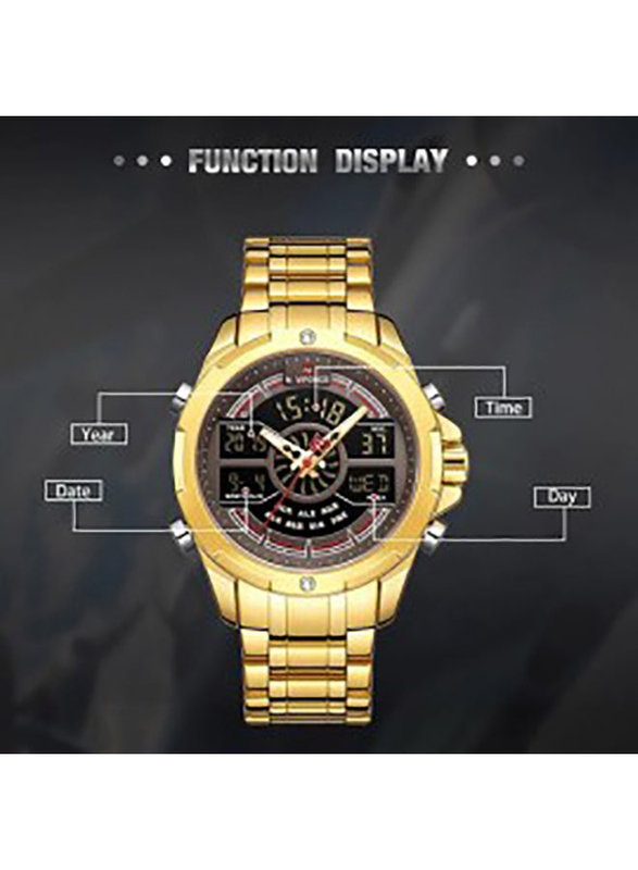 Naviforce Analog + Digital Watch for Men with Stainless Steel Band, Water Resistant, NF9170 G/CE, Gold-Multicolour