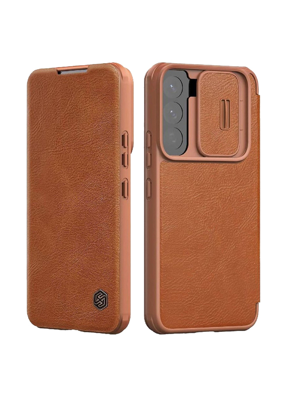 Nillkin Samsung Galaxy S23 Camera Protection Leather Flip Luxury Wallet Business Style with Card Slot Mobile Phone Case Cover, Brown