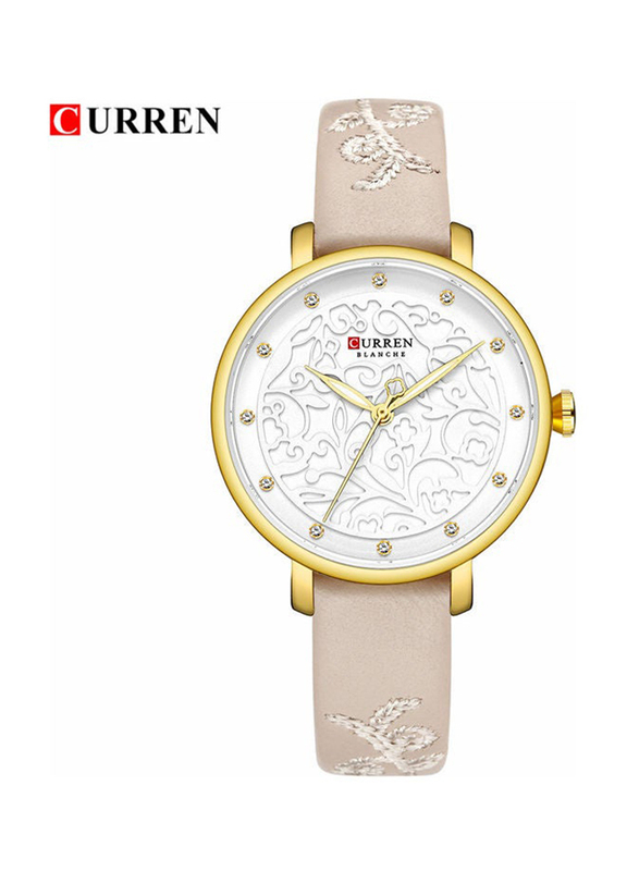 Curren Analog Unisex Watch with PU Leather Band, Water Resistant, J4341BE-2-KM, Beige-White