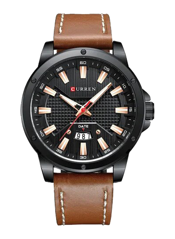 Curren Quartz Analog Watch for Men with Leather Band, Water Resistant, Brown-Black