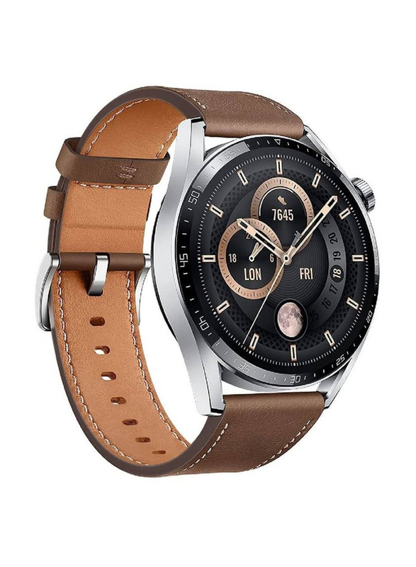 Telzeal 46mm Full Touch Round Fitness Tracker Smartwatch, Silver/Brown