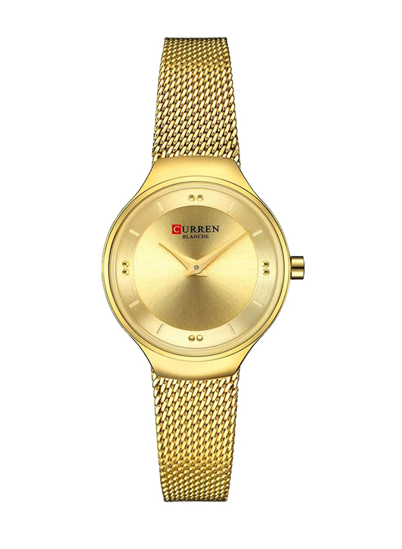 Curren Quartz Analog Watch for Women with Stainless Steel Band, Water Resistant, 9028, Gold-Gold