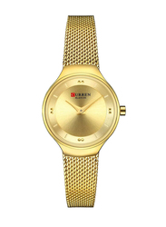 Curren Quartz Analog Watch for Women with Stainless Steel Band, Water Resistant, 9028, Gold-Gold