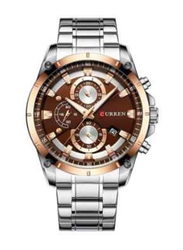 Curren Analog Watch for Men with Stainless Steel Band, Water Resistant and Chronograph, 8069, Brown-Silver