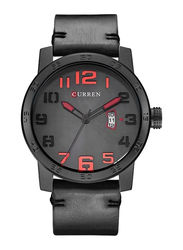Curren Analog Watch for Men with Leather Band, 8254, Black