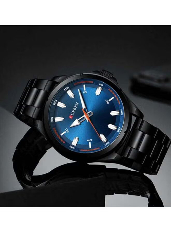 Curren Analog Watch for Men with Stainless Steel Band, 8320, Black-Blue