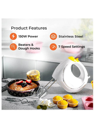 Professional Electric Handheld Food Collection Hand Mixer For Baking 7 Speed Function, 150W, White
