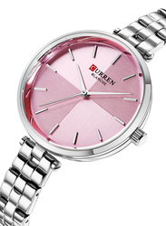 Curren Analog Watch for Women with Stainless Steel Band, Water Resistant, 9043-1, Silver-Pink