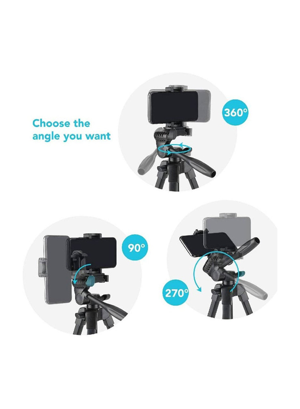 Extendable Phone Tripod Stand with Carry Bag Cell Phone Tripod with Wireless Remote, Black