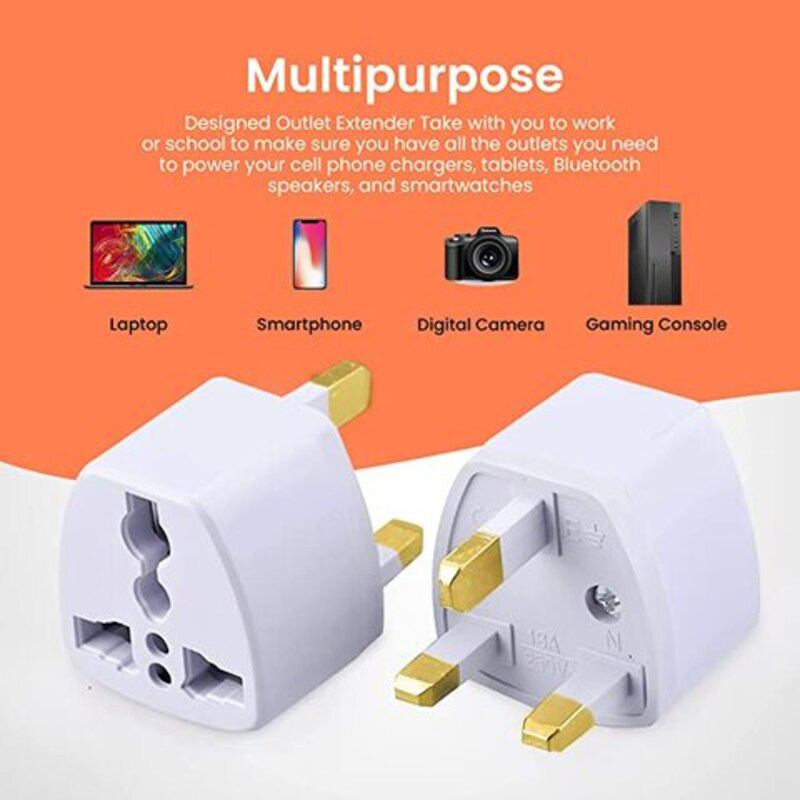 Universal Power Plug 3 Pin Travel Adapter, White