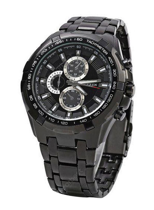 Curren Analog Watch for Men with Stainless Steel Band, Water Resistant and Chronograph, Black