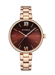 Curren Quartz Analog Watch for Women with Stainless Steel Band, Water Resistant, 9017, Gold-Red