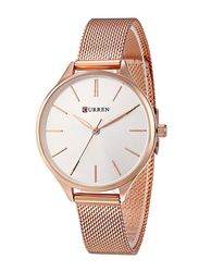 Curren Analog Watch for Women with Stainless Steel Band, 2578036, Rose Gold-White