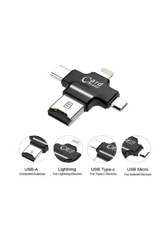 4 In 1 Card Reader Type-C Micro & Lightning, Black