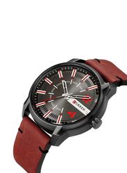 Curren Analog Watch for Men with Leather Band, M-8306-2, Red-Black