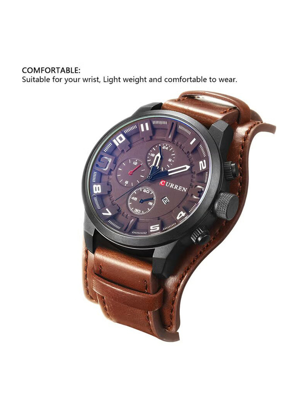 Curren Analog Watch for Men with Leather Band, J3745BCA-KM, Brown-Black