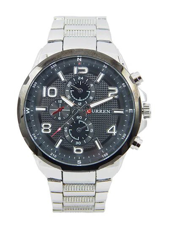 Curren Analog Watch for Men with Stainless Steel Band, Water Resistant and Chronograph, 8276, Silver-Black