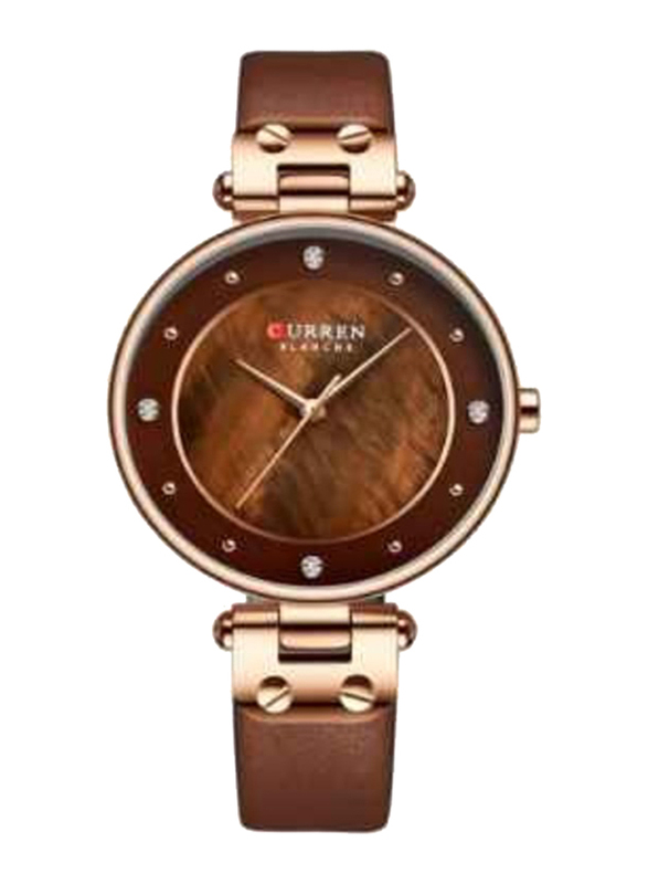 Curren Analog Watch for Women with Leather Band, Water Resistant, 9056, Brown