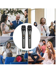 UHF Dual Portable Handheld Dynamic Mic with Rechargeable Receiver/Speaker/Amplifier/Family Party/Singing/Meeting, Black