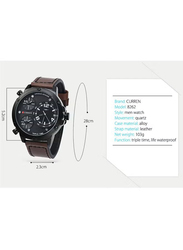 Curren Analog Watch for Men with Leather Band, Water Resistant and Chronograph, WT-CU-8262-O2, Brown-Black