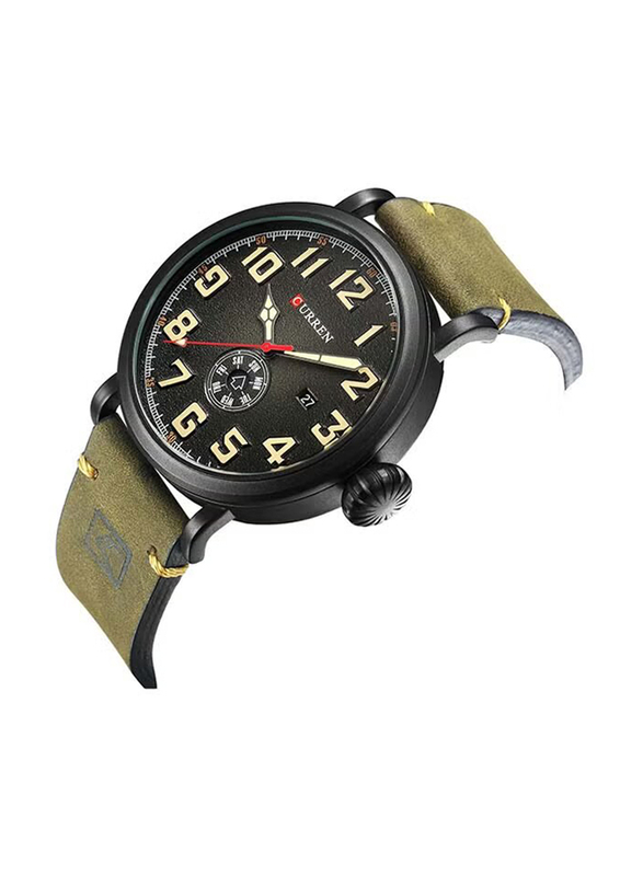 Curren Analog Watch for Men with Leather Band, M-8283-3, Olive-Black