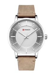 Curren Analog Watch for Men with Leather Band, M-8332-1, Beige-Silver