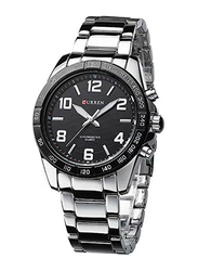 Curren Analog Watch for Men with Stainless Steel Band, Water Resistant, WT-CU-8107-B2, Silver-Black