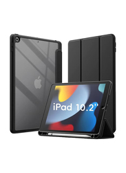 10.2-inch Apple iPad (7th/8th/9th Generation) (2021/2020/2019) Auto Wake/Sleep Back Shell Slim Stand Shockproof Tablet Case Cover with Pencil Holder, Black