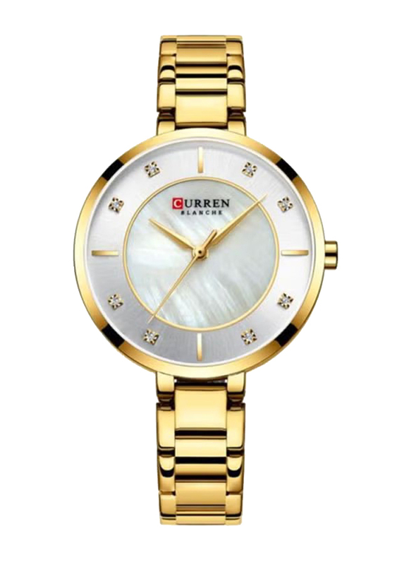 Curren Analog Watch for Women with Alloy Band, Water Resistant, 9051, Gold-White