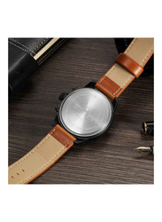 Curren Analog Watch for Men with Leather Band, J317CA2, Brown-Beige