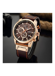 Curren Stylish Analog Wrist Watch for Men with Leather Band and Chronograph, Brown