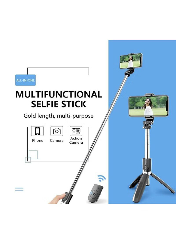 40-inch Portable Aluminium Alloy Selfie Stick Phone Tripod with Wireless Remote Shutter for iPhone/Android/Samsung & Smartphone, Black/Silver