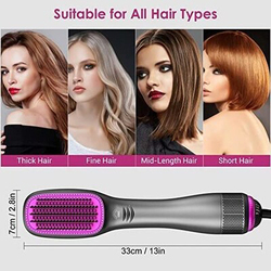 3-In-1 Hair Dryer Styler Straightening Negative Ion Ceramic Blow Dryer Brush, Grey/Pink