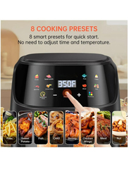 Silver Crest 8L Multifunctional Digital Electric Hot Air Fryer LCD Touch Screen Nonstick Cooking Presets, 2400W, Black