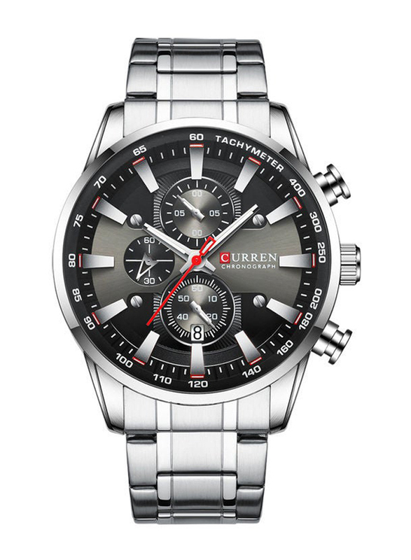Curren Analog Watch for Men with Alloy Band, Water Resistant & Chronograph, J4516S-B-KM, Silver-Black/Grey