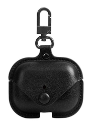 Leather Protective Skin Case Cover with Keychain and Lock for Apple AirPods 3, Black