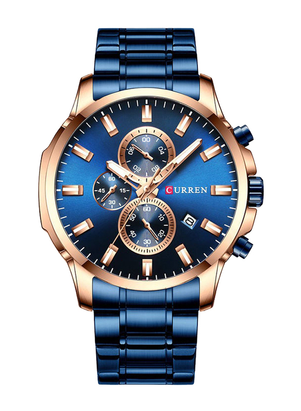 Curren Stylish Analog Wrist Watch for Men with Stainless Steel Band and Chronograph, Blue