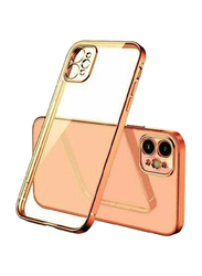 Apple iPhone 12/12 Pro Aluminum Alloy Frame Anti-Fall Mobile Phone Back Case Cover, Clear/Gold